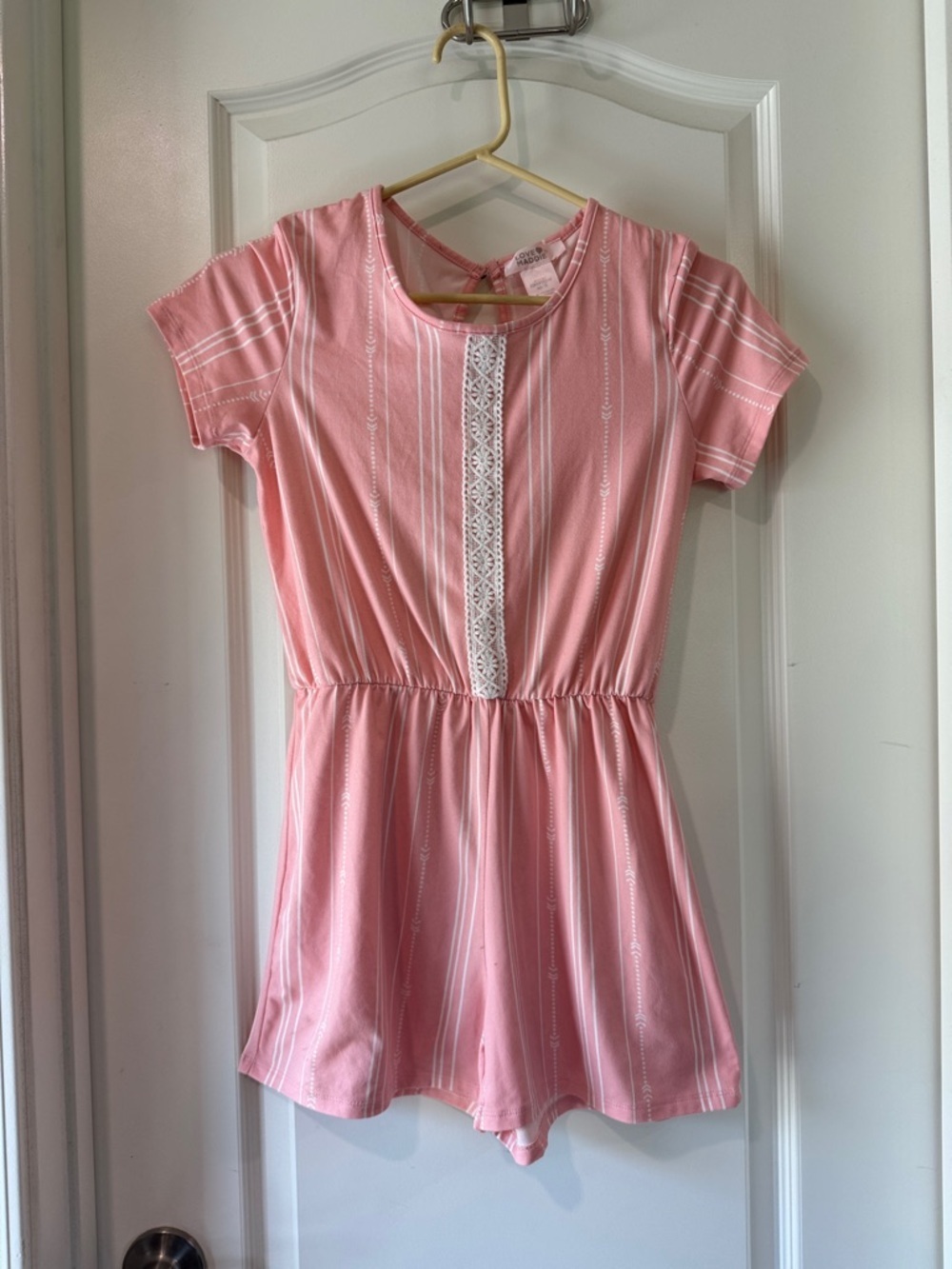 L.O.L. Surprise! Pink Striped Short-Sleeve Romper with Lace Trim / AA50